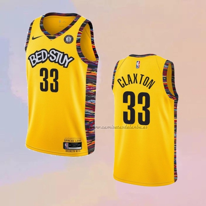 Camiseta Brooklyn Nets Nicolas Claxton NO 33 Ciudad 2020-21 Amarillo